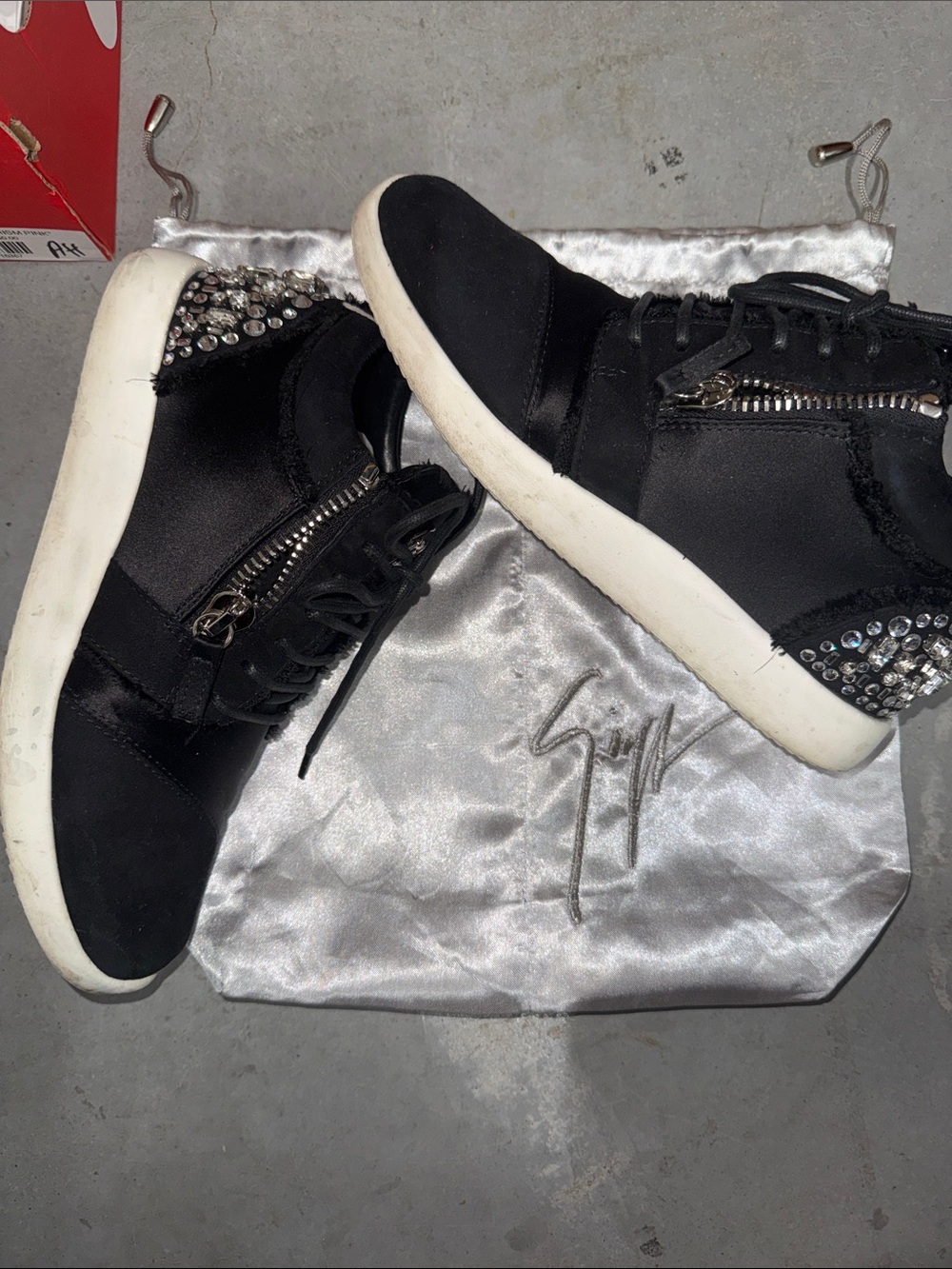 Giuseppe Zanotti Black Satin Crystal-Embellished High-Top Sneakers